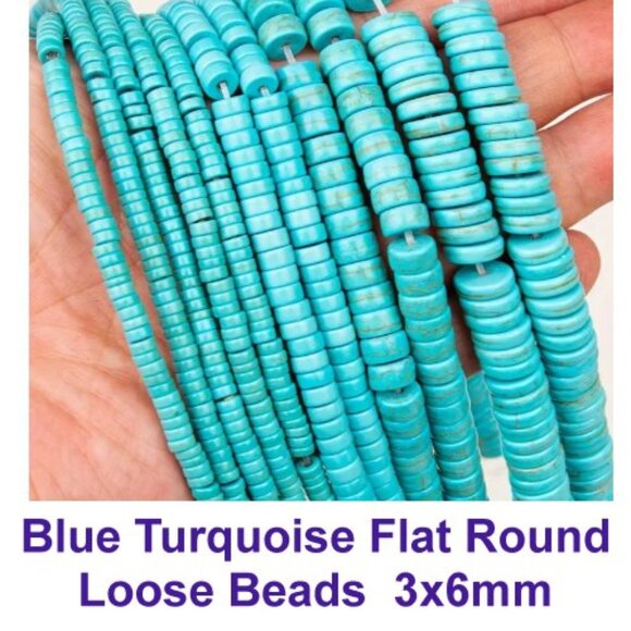 Blue Turquoise Flat Round Loose Beads,  3x6mm - Picture 1 of 2
